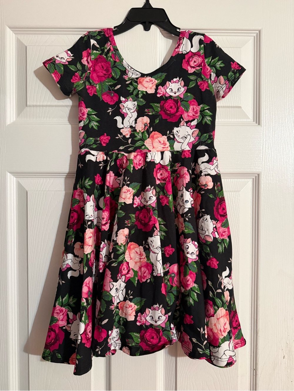 Wild Rich Kids Girls' 7/8 Black Floral & Cat Print Skater Dress - Pink Roses